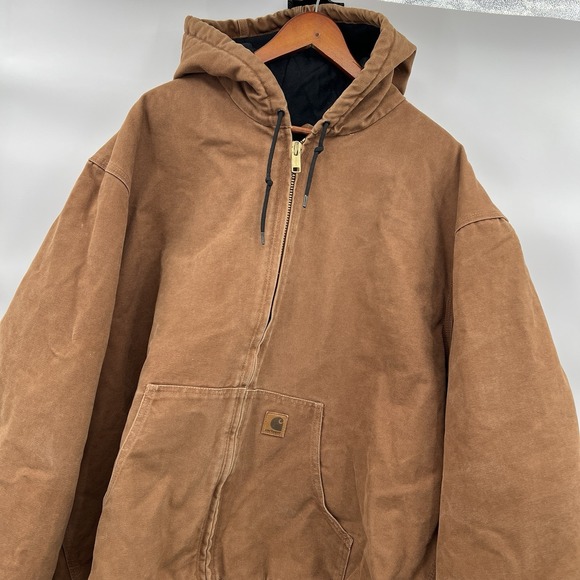Carhartt J130 Brown Hooded Jacket Work Coat Size 2XL Tall - Picture 2 of 16